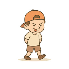 Angry Little Boy with Orange Cap cartoon illustration, Vector illustration in flat style.