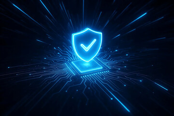security shield and lock on blue background for global security
