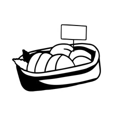 basket with soft round cheeses hand-drawn vector illustration