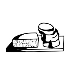 variety of cheese on wood serving platter hand-drawn vector illustration