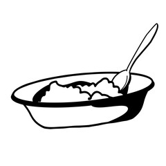 bowl of fresh cottage cheese on white background hand-drawn vector illustration