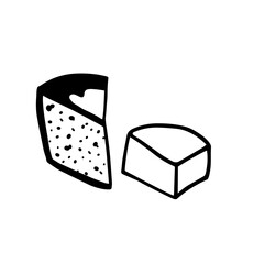 two slab of cheese on white background hand-drawn vector illustration
