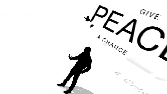  Infinite Droste Loop With Smartphone Silhouette and Flying Birds Promoting Peace
