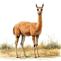 Obraz premium Alpaca, watercolor vector portraying a joyful pose with colorful highlights, isolated on a white background.