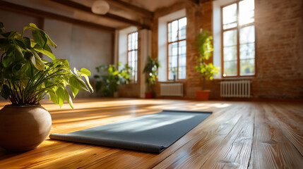 Mindfulness yoga retreat space tranquil studio meditation environment serene atmosphere calm viewpoint, peaceful practice sanctuary, zen wellness interior, contemplative design aes