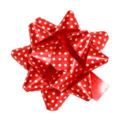 A single, vibrant red star-shaped gift bow covered in sparkling glitter, isolated on a clean white background. Ideal for holiday, celebration, and luxury gift wrapping concepts.