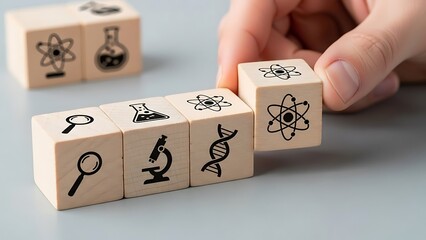 Wooden Blocks Displaying Scientific Symbols in Research, Experimentation, and Scientific Discovery