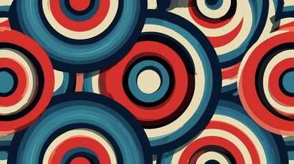Naklejka premium Retro Circle Pattern - Blue, Red & Cream Abstract Texture 