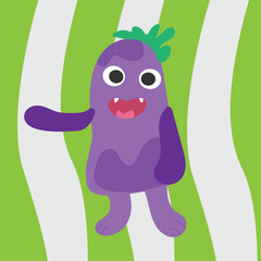 Obraz premium Cute and friendly purple monster character illustration, playfully designed to resemble an eggplant or aubergine.