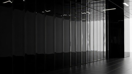 Modern Interior Design with Glass Partition and Dramatic Lighting.