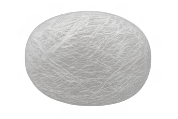 Sphere object wrapped in transparent plastic stretch film or cling film, creating wrinkles and texture, isolated on transparent background