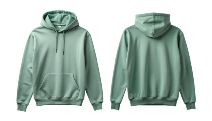 A light green hooded sweatshirt is displayed in front and back views on a white background, showcasing its design png with transparency