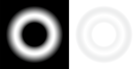 Gradient bright white round halo ring with soft abstract glow creating a smooth radial light effect circle aura as a volumetric rounded shape on transparent background