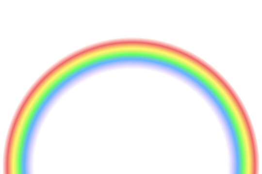 Realistic rainbow arc overlay with vivid colorful spectrum curved shape and round abstract light effects on transparent background for nature sky and fantasy circle design
