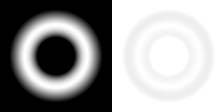 Gradient bright white round halo ring with soft abstract glow creating a smooth radial light effect circle aura as a volumetric rounded shape on transparent background