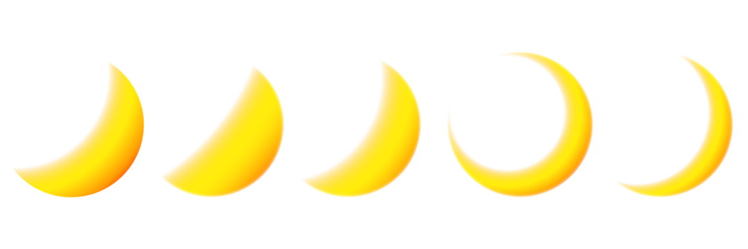 Glowing bright golden yellow moon or lunar and planetary phases in soft geometric orb forms on transparent background for celestial space - Powered by Adobe