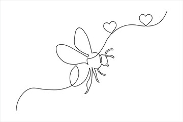 One line art cute bee hearts love symbol