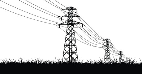 Power Transmission Network: High-Voltage Towers and Grassy Field © Masud Crafts