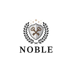 Elegant Crest with Shield, Keys, and Laurel Wreath — Noble Symbol for Heritage, Prestige, and Excellence