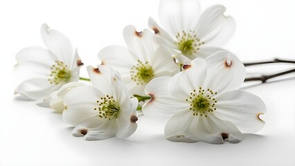 Minimal White Flowers with Green Centers on White Background – Botanical Elegance and Natural Simplicity
