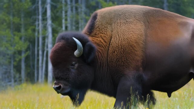 Majestic Bison Roams Free Through a Golden Meadow, a Symbol of the Wild