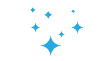 Floating light blue stars twinkle playfully against a stark black background illustration.