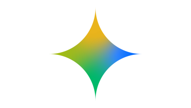 Abstract star shape with vibrant gradient of yellow, green, and blue on black background - Powered by Adobe