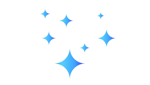 A collection of stylized blue stars twinkle and shine against a dark black background.