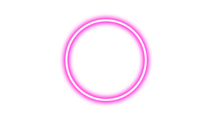 A vibrant pink circle outlined with white floats on a stark black background design.