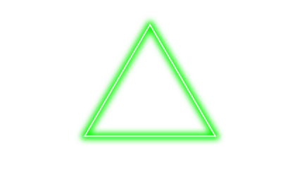 A neon green triangle is illuminated on a black backdrop, creating a bold contrast.