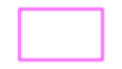 A vibrant magenta neon rectangle frame with a sleek white accent, all set against black.