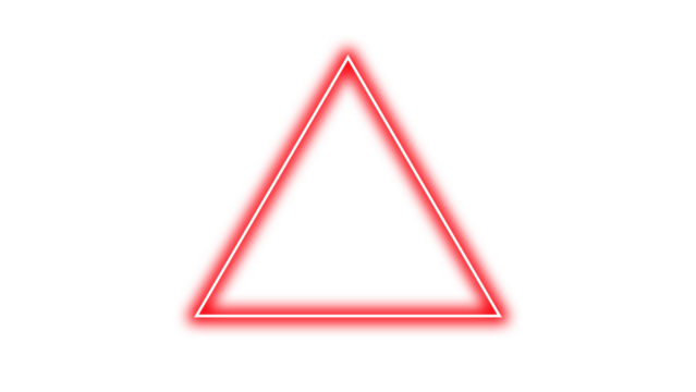 Striking red triangle with white outline is centered on a stark black background. - Powered by Adobe