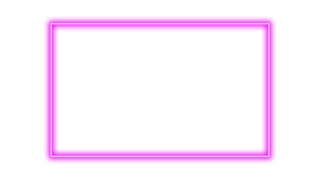 A vibrant magenta neon rectangle frame with a sleek white accent, all set against black.