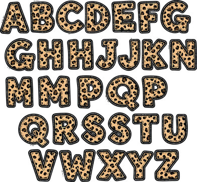 Leopard Print Alphabet Vector Set Animal Skin Font Uppercase Letters Graphic Design Elements Isolated Transparent Background