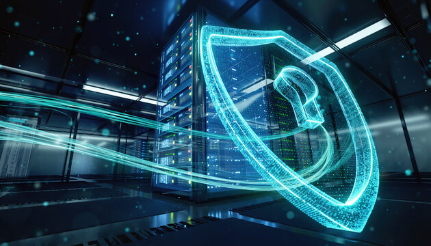 Cybersecurity Shield Protecting Data Servers With Digital Network Streams
