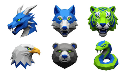 Geometric animal portraits in vivid colors