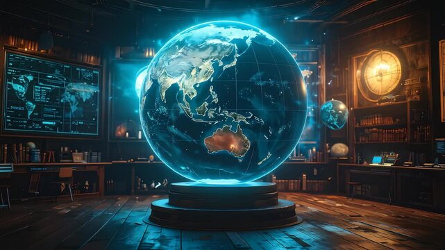 Futuristic Earth Globe Display A Captivating Visualization of Our Planet in a Modern Setting