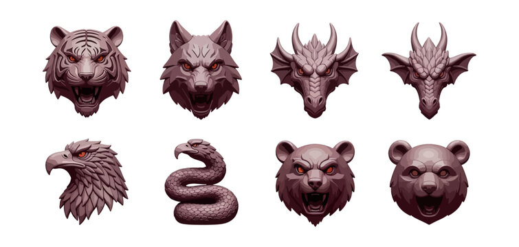 Animal heads tiger wolf dragon eagle snake bear decorative statues