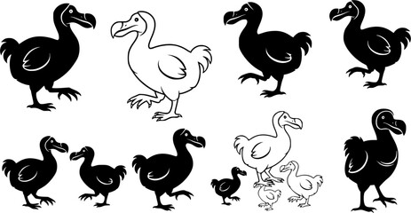 Fototapeta premium Dodo silhouettes, Dodo bird silhouette, Dodo bird, Dodo, Dodo bird vector illustration
