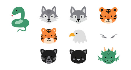 Cartoon animal heads assortment for design projects