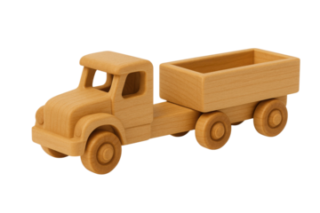 Minimalist Natural Wooden Toy Truck with Trailer Isolated Product Shot isolated PNG with Transparent Background