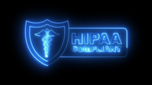 glowing neon HIPAA compliant symbol icon for healthcare privacy and security. HIPAA compliant icon animation. HIPAA compliant seal, badge icon with caduceus symbol. HIPAA compliant Checkmark icon. 