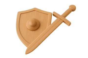 Isolated Wooden Medieval Shield and Sword Protection Symbol 3D Render isolated PNG with Transparent Background