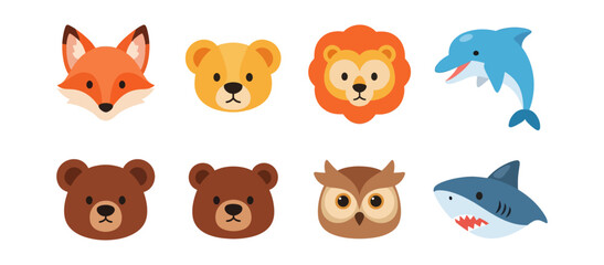 Cartoon animal heads assortment illustrations