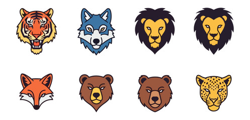 Fototapeta premium Animal heads set vector illustrations wildlife design elements isolated