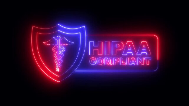 glowing neon HIPAA compliant symbol icon for healthcare privacy and security. HIPAA compliant icon animation. HIPAA compliant seal, badge icon with caduceus symbol. HIPAA compliant Checkmark icon. 