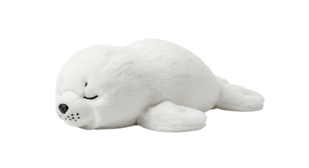 White plush seal toy lying down animal