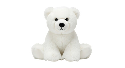 White plush polar bear toy sitting on black background
