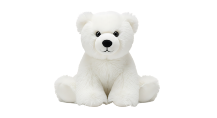 White plush polar bear toy sitting on black background