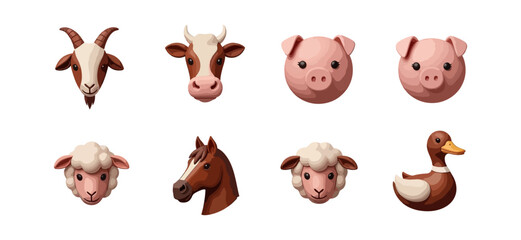 Farm animals illustration set headshots graphic resource concept